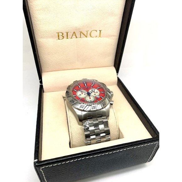 Roberto Bianci Men's Watch 7060M Red Dial Swiss Quartz Chronograph Steel 48mm - Picture 3 of 15